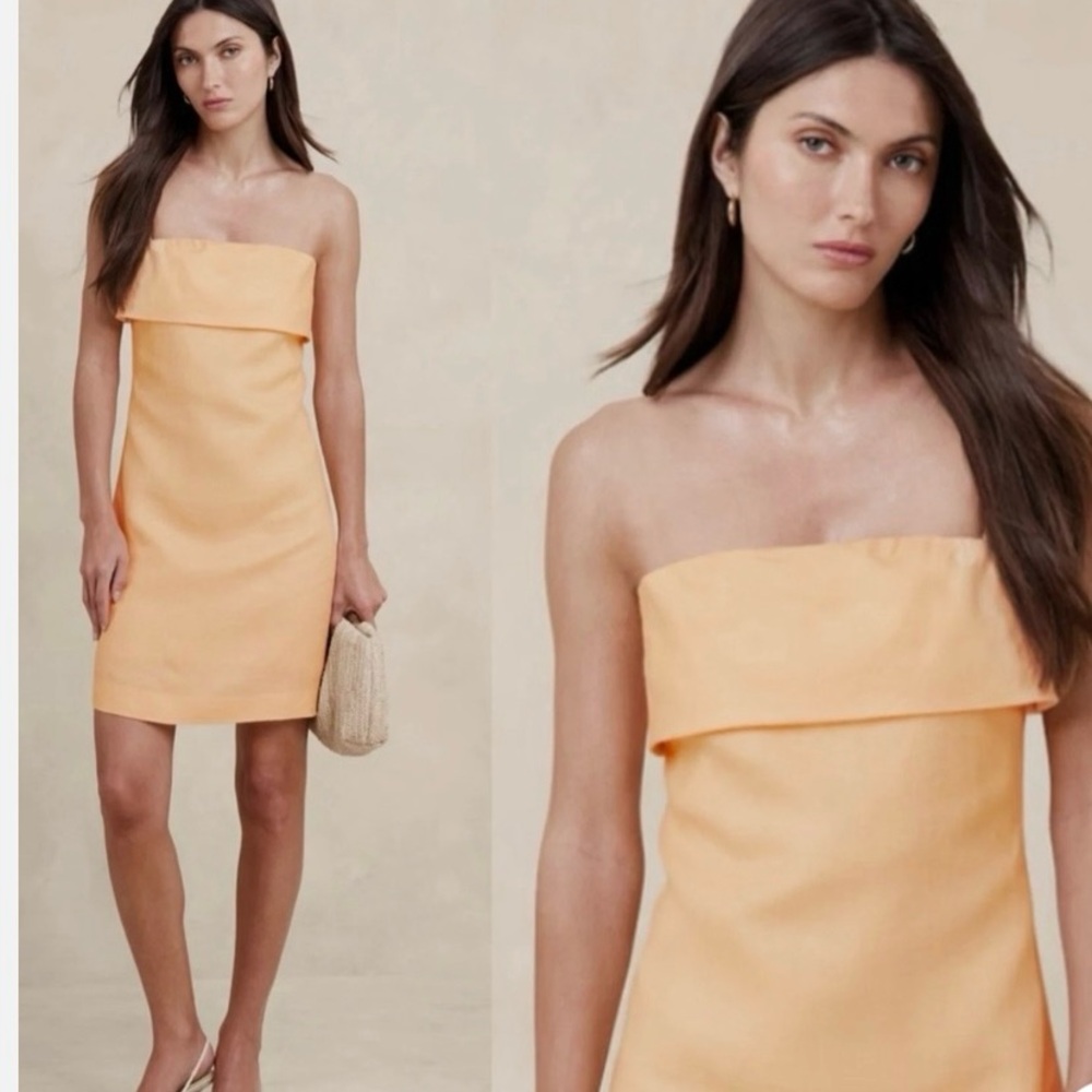 Banana Republic Strapless Apricot Dress linen petite